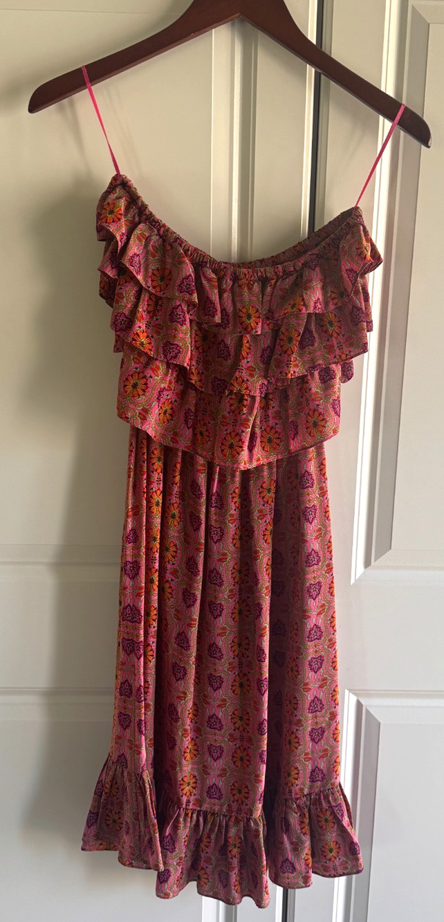 Rebecca Taylor 100% Silk Strapless Ruffle Smocked Sun Dress Size 4